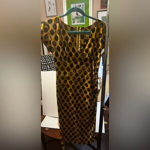 Bettie Page Black and Yellow Ruched Wrap Midi Dress